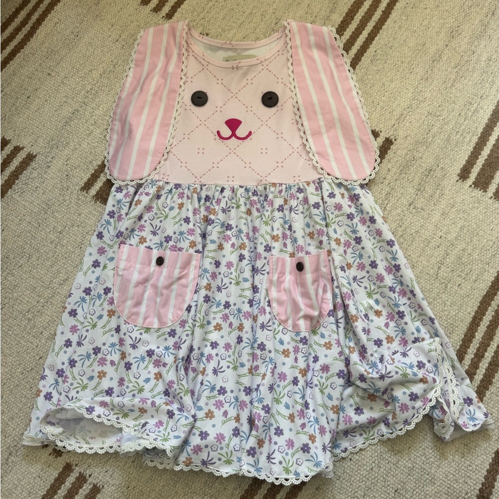 Pink Floral Bunny Pocket Casual Dress for Girls by Be Girl Clothing size 7